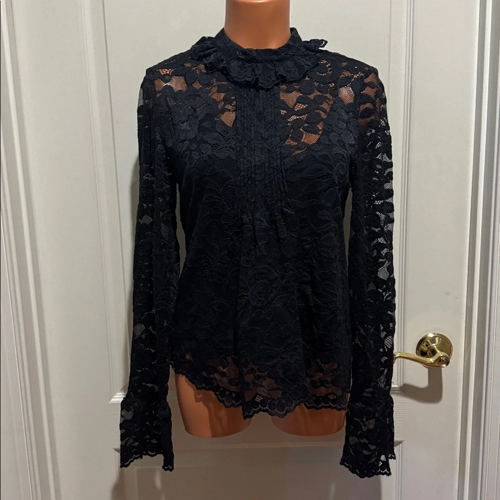 J Crew Black Lace L/S Blouse Cami 2p Set Size 10 $128 EUC Worn 1x KL